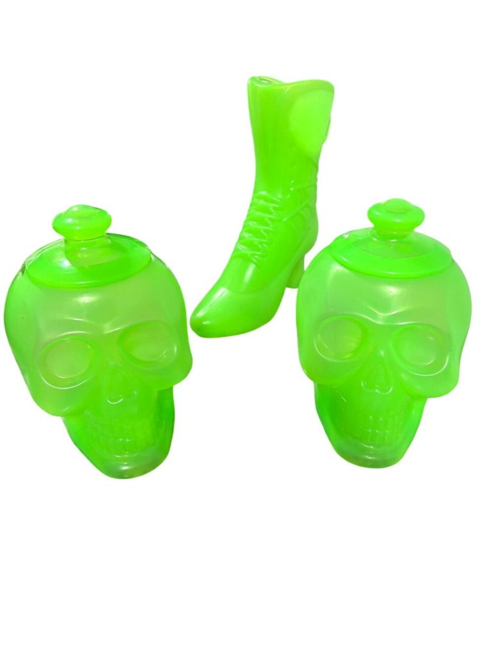 Set Of 3 Skull & Boot Candy Trinket Holders Halloween Table Top Decor
